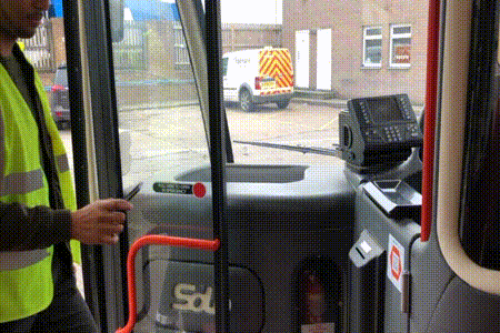 Looped video of a passenger scanning a hex tag