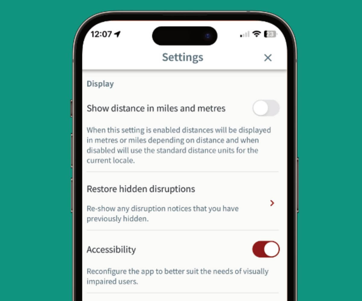 Accessibility toggle on mobile app